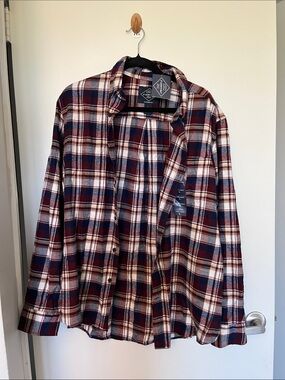 St. John's Bay Burgundy, Navy & Cream Plaid Shirt